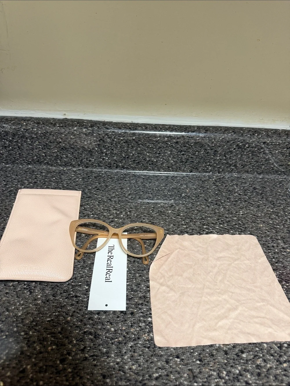 Chloe Beige Cat-Eye Glasses with Soft Case
